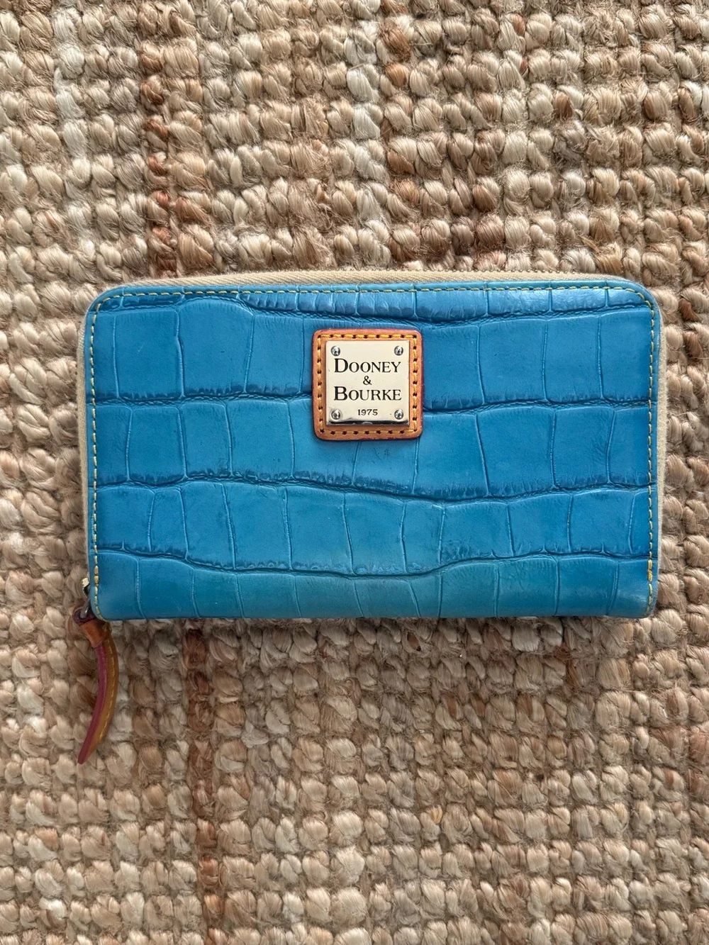 Dooney & Bourke Blue Croc Embossed Leather Zip Around Wallet